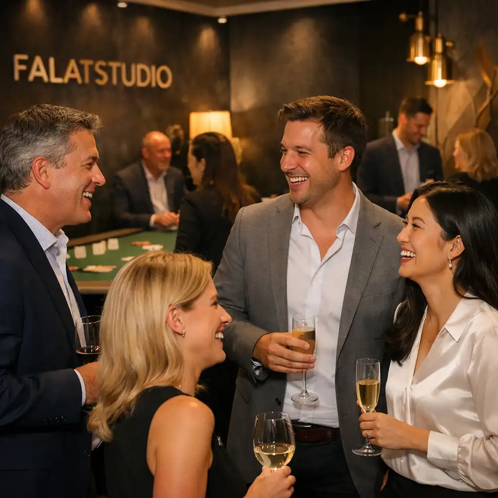Privát rendezvény a Falatstudioban, vendégek beszélgetnek